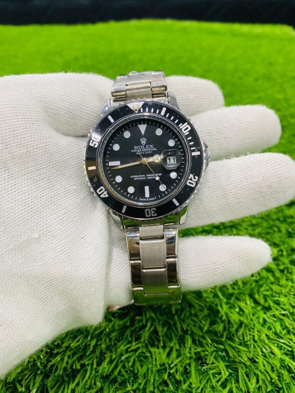 Rolex Submariner Watch ( Silver Chain With Black Dial)