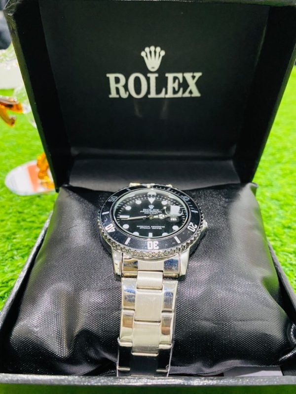 Rolex Submariner Watch ( Silver Chain With Black Dial)